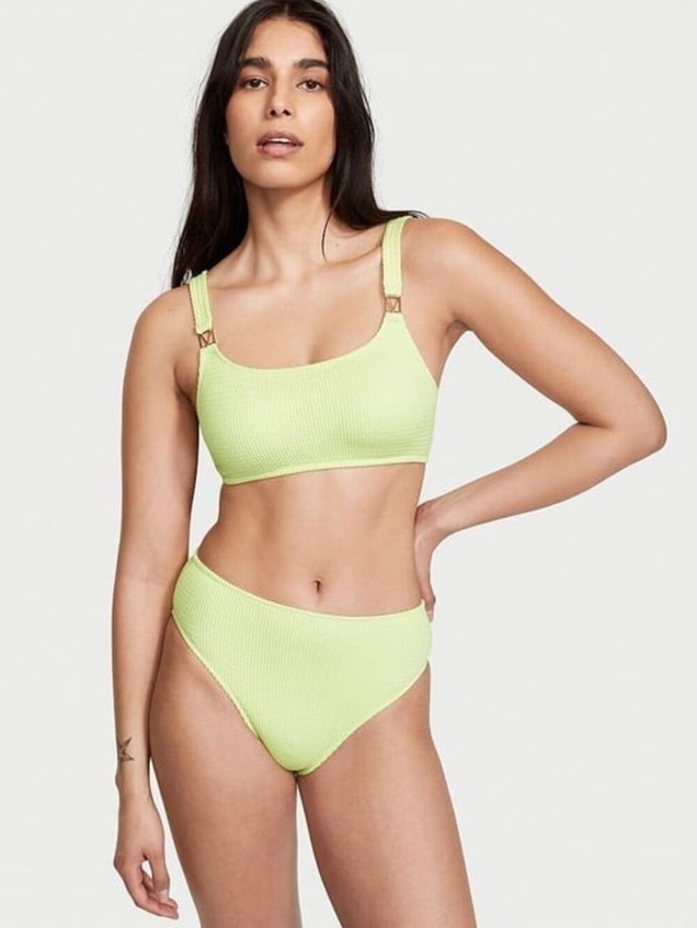 NWT V.S The Wave Light Sage Green bikini bottoms wavy crinkle high waisted L/XL